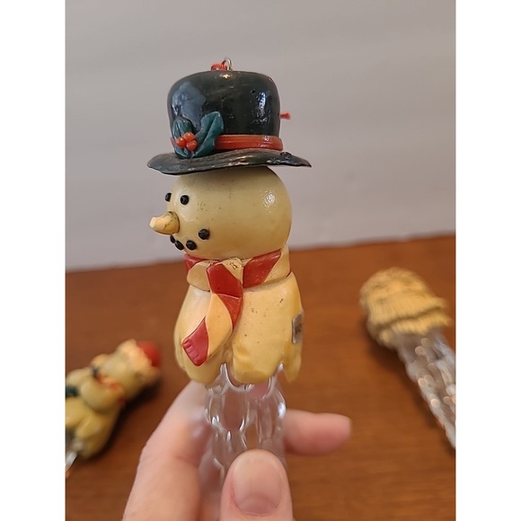 Vintage Set of 4 Icicle Christmas Ornaments Bear Snowman Santa Tree Decoration - Picture 9 of 14